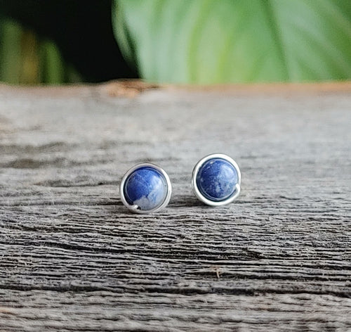 sodalite stone studs blue sterling silver earrings
