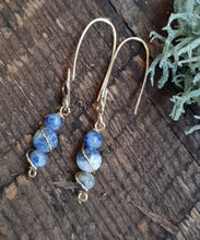 24k gold freestyle drop sodalite stone earrings nature inspired
