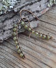 green peridot stone earrings, antique brass wire, earrings stone