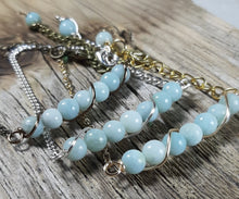 natural amazonite stone bracelets, silver, gold, antique brass chain link