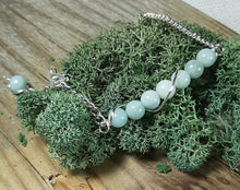 polished amazonite stone beaded bracelet silver chain link with extender attached