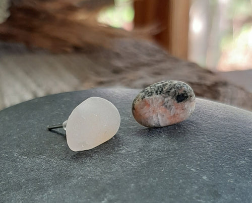 beach stud earrings lake michigan stone studs