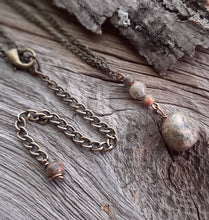 14 inch antique brass necklace with polished michigan stone pendant