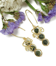 Serpentine Stone earrings, Russian Serpentine gold earrings