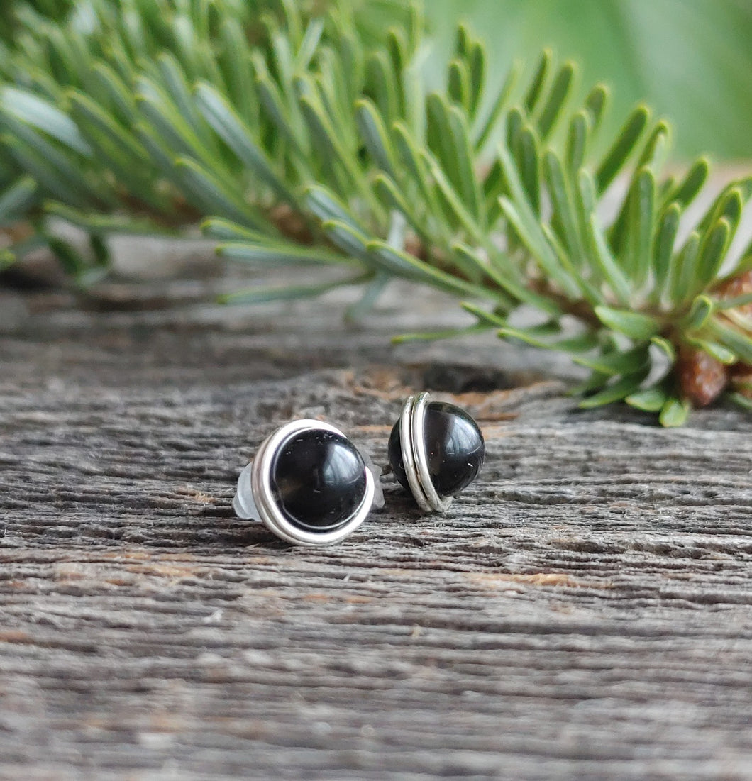 black obsidian stone stud earrings
