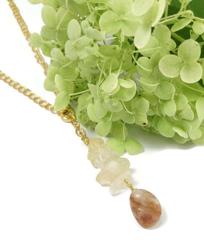 natural citrine beaded gold chain necklace, michigan beach stone lanyard necklace