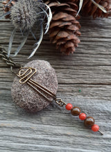 michigan sandstone oil diffuser necklace with red quartz and brown poppy jasper beads