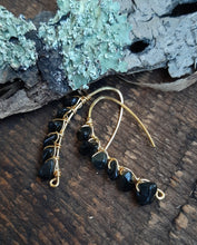 obsidian beaded gold drop earrings nature inspired design