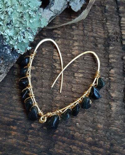 Rainbow Sheen Obsidian Drop Earrings 24k gold