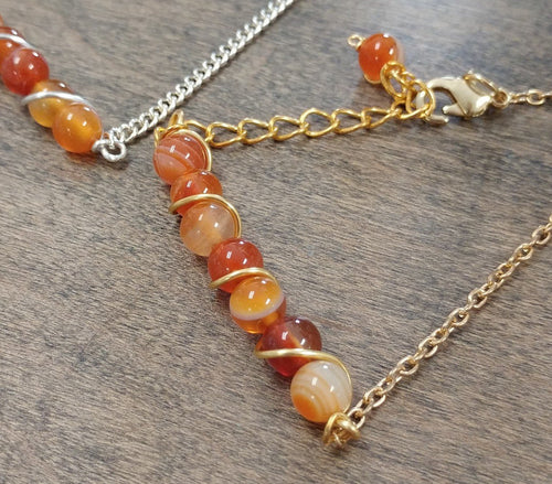 natural red agate stone bracelet, 24 k gold chain link bracelet, made made jewelry