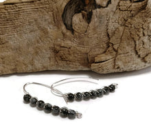 natural snowflake obsidian stone earrings, sterling silver wrapped drop earrings