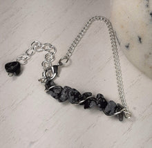 snowflake obsidian stone chain bracelet sterling silver