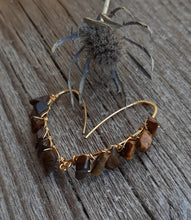 tiger eye drop earrings 24k gold wire