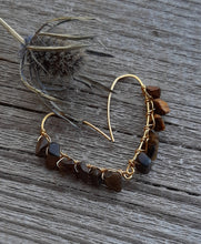 natural tiger eye courage earrings 24k gold wire wrapped