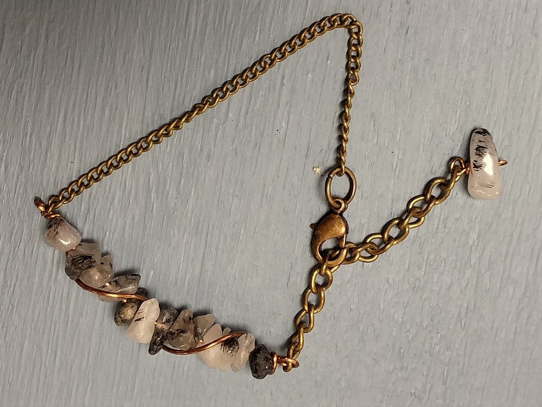 natural stone chain bracelet, nature inspired jewelry, tourmaline quartz jewelry