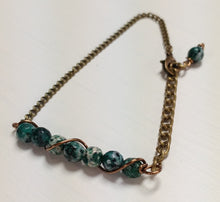 adjustable tree jasper stone bracelet, antique brass chain bracelet, nature inspired